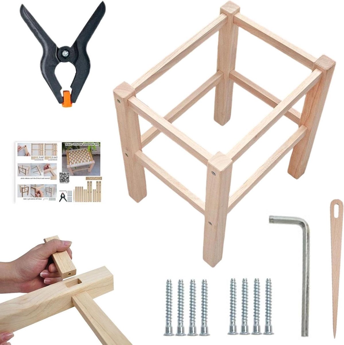 Voetenbank Framekit - Houten Kruk Frame - Meubels Maken - Beginnersvriendelijk Ontwerp - 42 x 29 cm - Onbehandeld Hout
