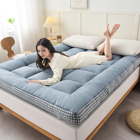 Futonmatras - Vloerbed - Kamperen en logeren - Extra dik - 90 x 200 cm - Blauw — afbeelding 4