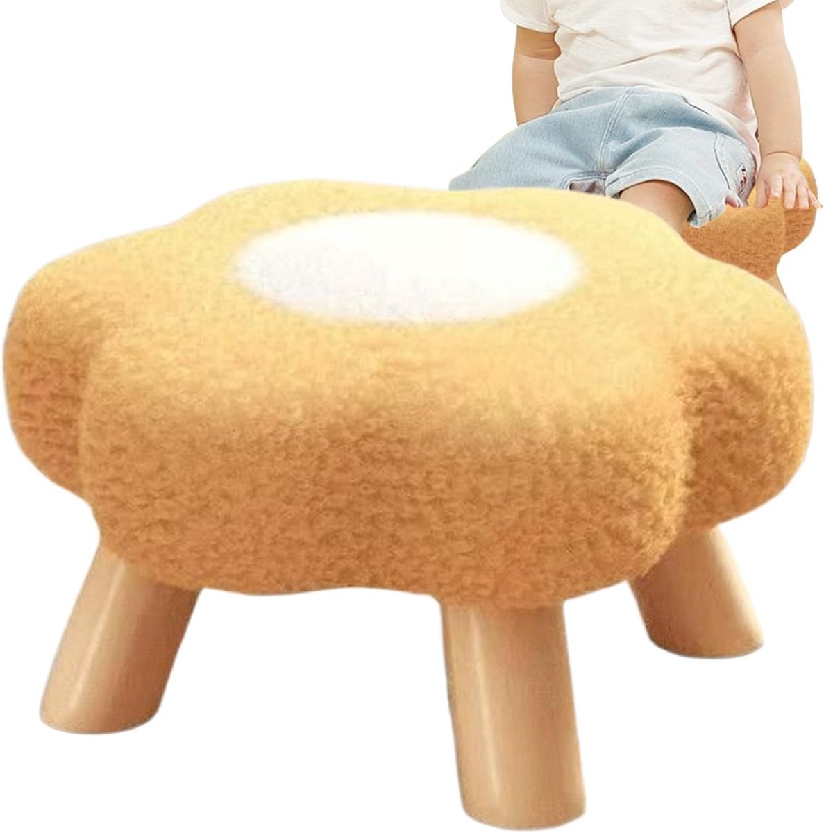 Kleine Voetenkruk - Bloemvormige Poef - Extra Zitplaats - Pluche Zitervaring - 35.3x27.8x35.3 cm - Geel
