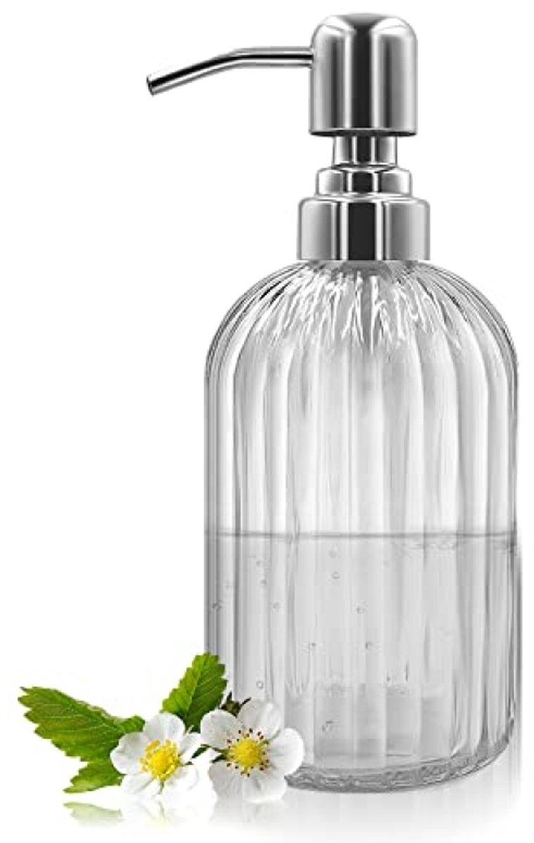 ModernStore Glazen Zeepdispenser 14 oz - Navulbare Handzeepdispenser met 304 RVS Pomp voor Badkamer, Keuken, Aanrecht, Wasruimte - Wit