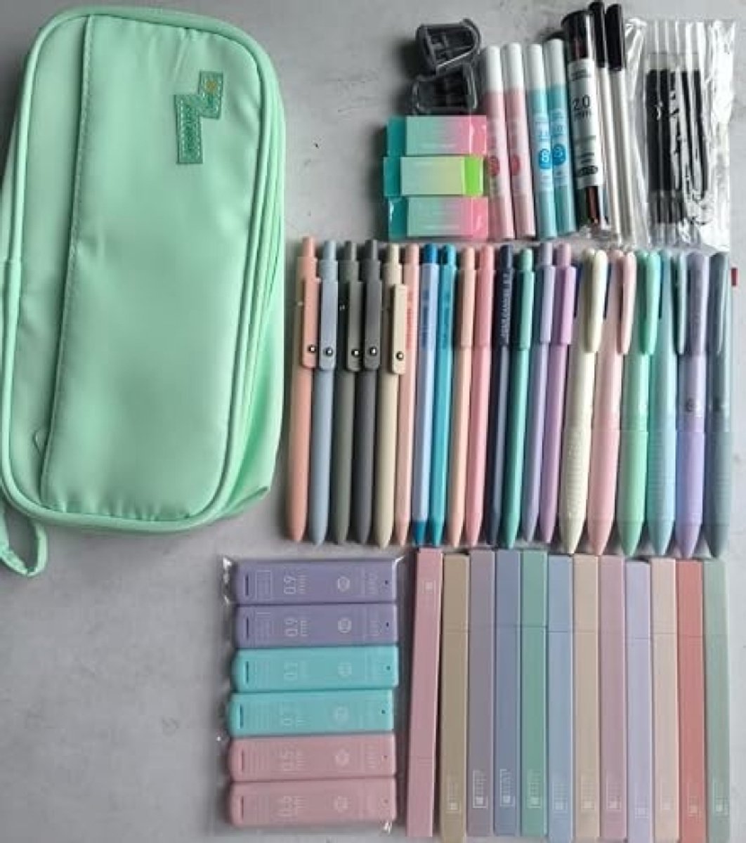 56-delig Schoolbenodigdhedenpakket met Etui - Mintgroen - ModernStore