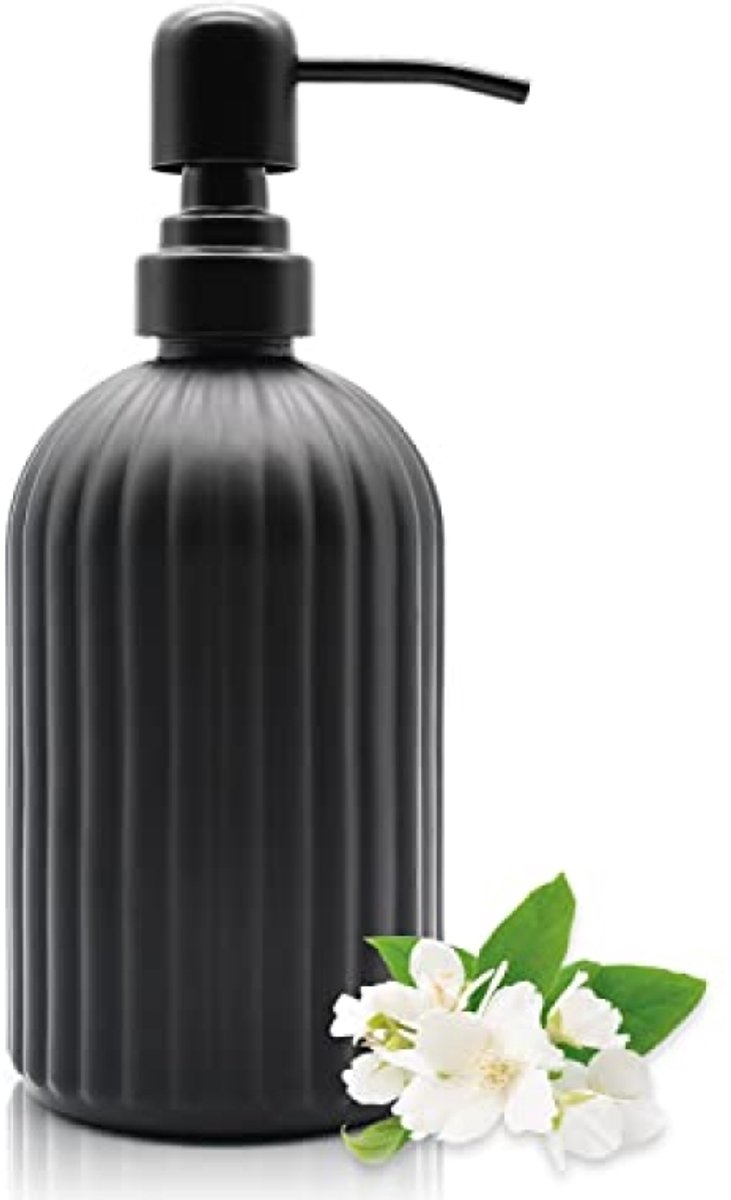 ModernStore Zeepdispenser van Glas met 304 RVS Pomp – Navulbare Handzeepdispenser voor Badkamer, Keuken, 400 ml, Zwart
