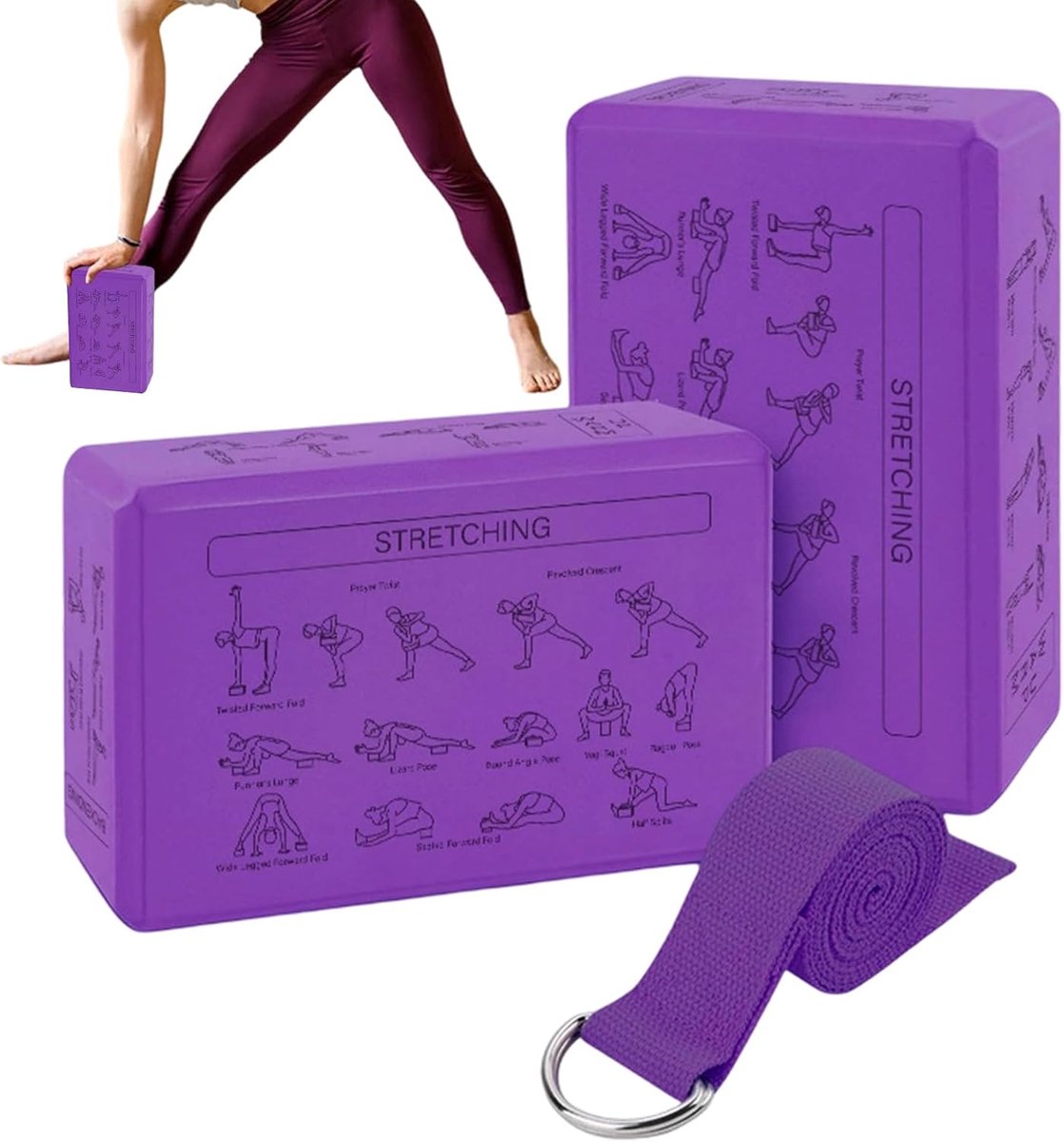 Yogablok Schuimrubber - Pilatessteen Fitnessblok - Oefeningen Verbeteren - Antislip Oppervlak - 23 x 15 x 7.5 cm - Paars