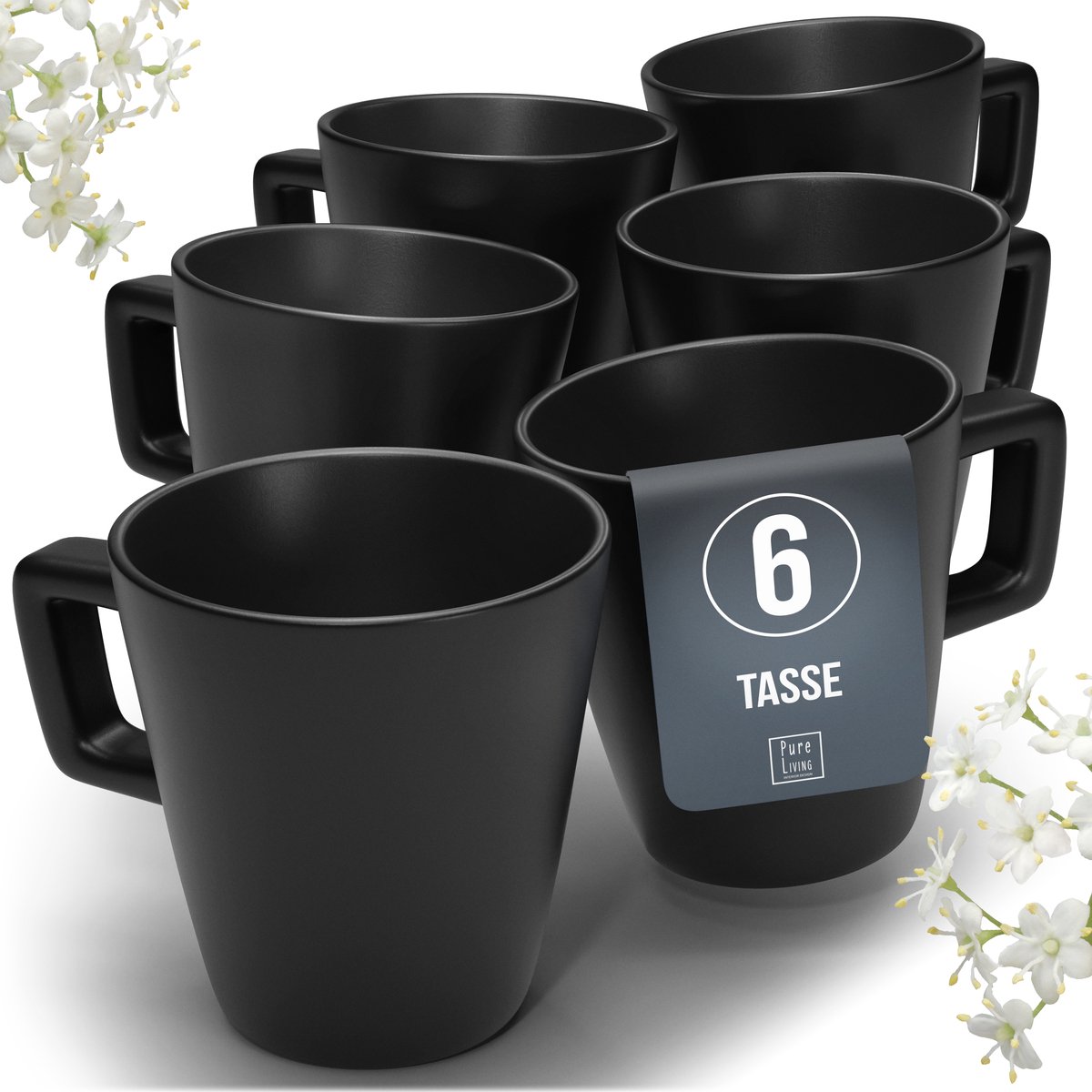 Pure Living Schwarz koffiemokken set van 6 – 460 ml – aardewerk – urban design – Manhattan