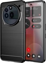 Geborsteld TPU Hoesje Geschikt voor Nothing Phone (3a) Pro | Beschermhoes | Back Cover | Flexibel TPU | Stijlvol Carbon | Dun | Zwart