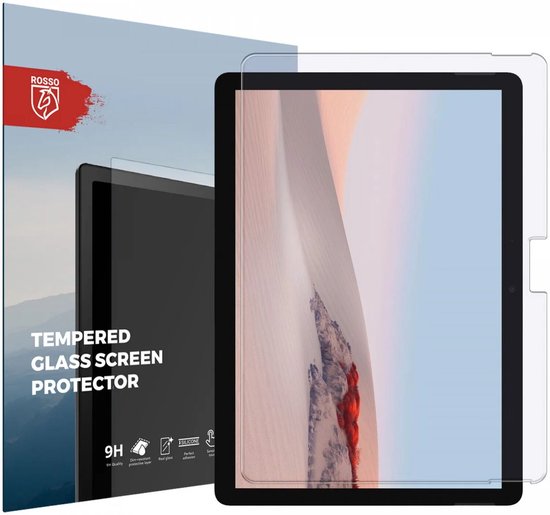 Doos met een gehard glazen screenprotector voor tablet, met het Rosso logo.