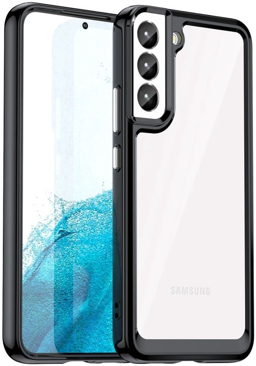 Hoesje Hybride Back Cover Transparant Zwart Geschikt voor Samsung Galaxy S23 Plus