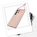 Roze hoesje voor Samsung Galaxy S24 Ultra met een roze koord.