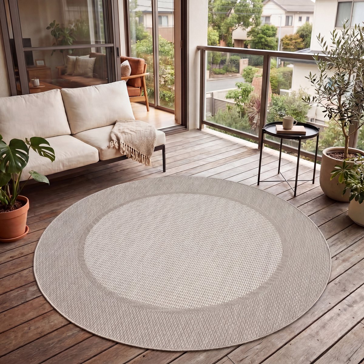 Paco Home In-& Outdoor Vloerkleed Balkon Terras Keukenvloerkleed Modern Boho Ethno Patroon 120 cm Rund