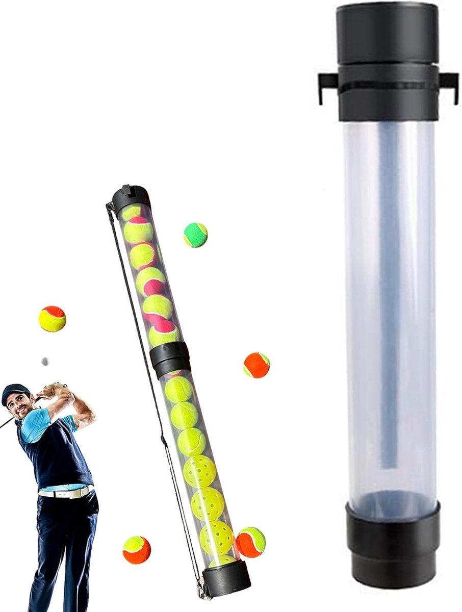 Tennisbal Retriever - Ballen Verzamelaar - Efficiënt Trainen - Dubbele Trechterbuis - 15 Ballen Capaciteit - Zwart