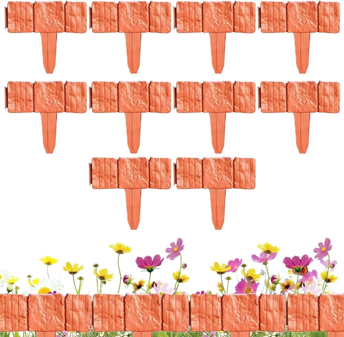 Tuinrand Imitatie Steen - Flexibele Rand - Bloembedden Afscheiden - Natuursteen Look - 10 Stuks - Oranje