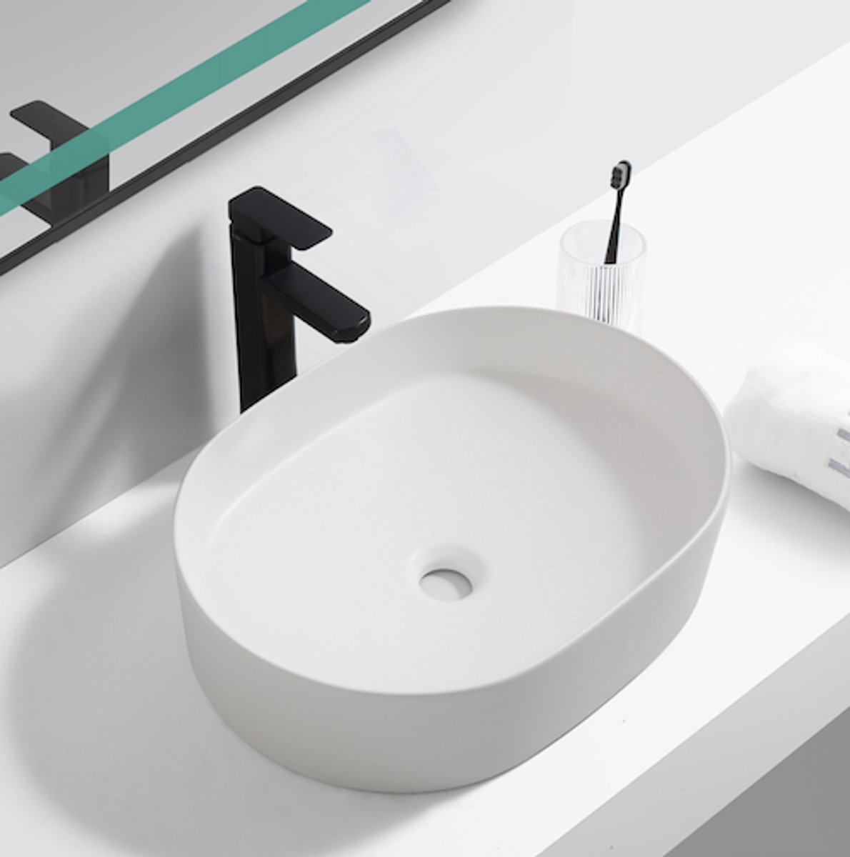 LINEA UNO - Rogas 50 - Mat wit - Waskom - - Keramiek - Ovaal - 251100