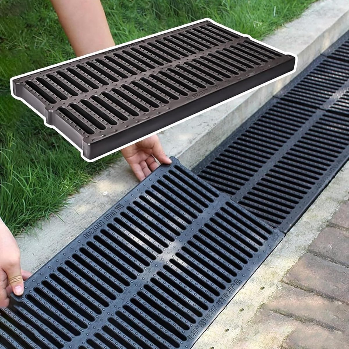 Regenwater Drainage Rooster - Afvoer Rooster - Waterafvoer Buiten - Versterkte Achterzijde - 500x200x30mm - Zwart