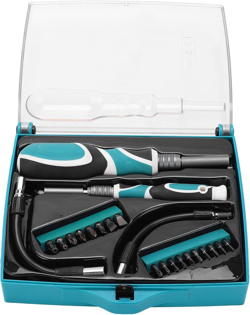 Socket Schroevendraaier Set - Bitset Gereedschap - Onderhoudswerkzaamheden - Anti-slip Rubbergreep - 18 Bits - Zwart