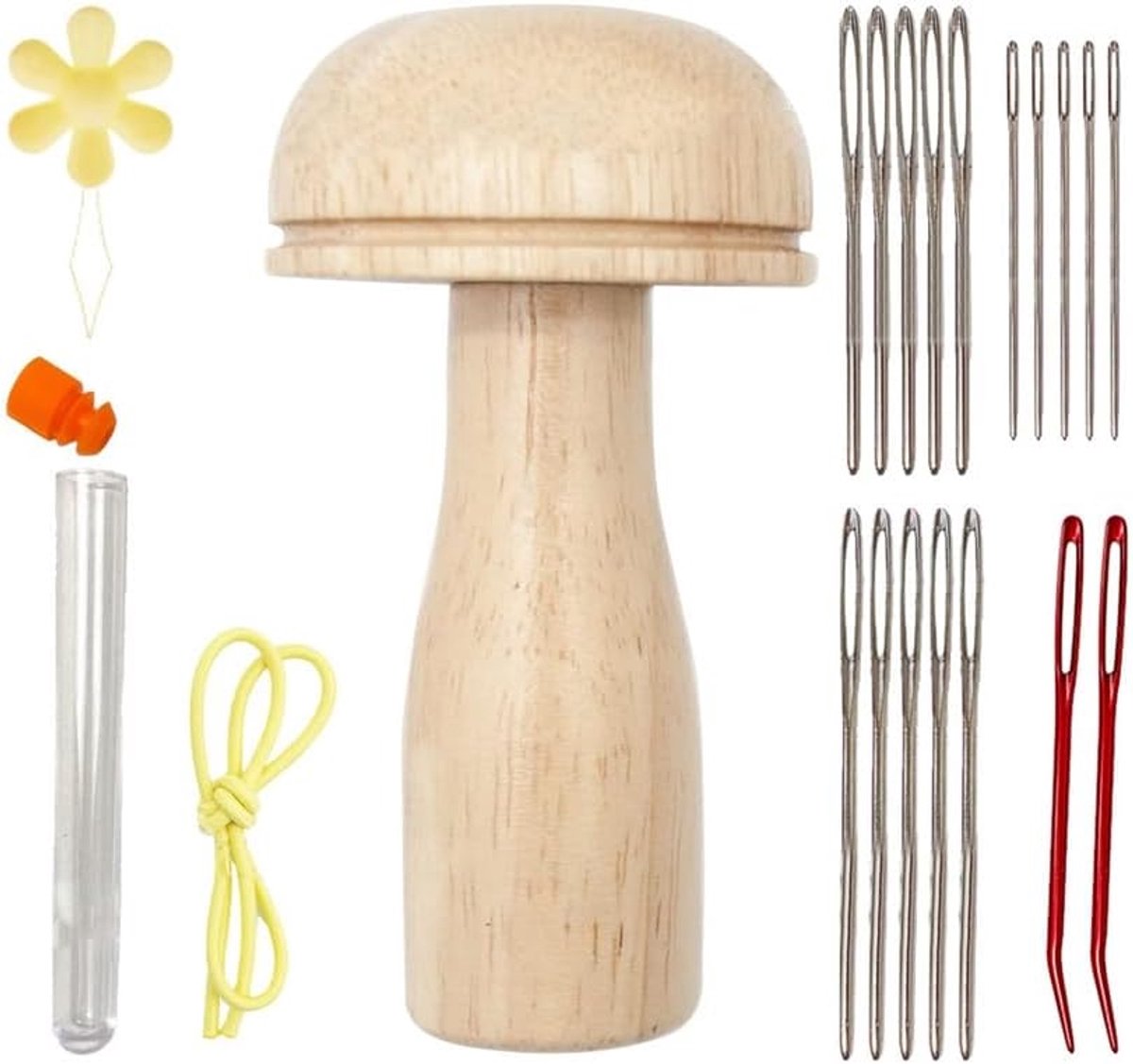 Naaiset Hout - Borduurgereedschap - Handmatig Naaien - Natuurlijk Materiaal - Set - Houtkleur