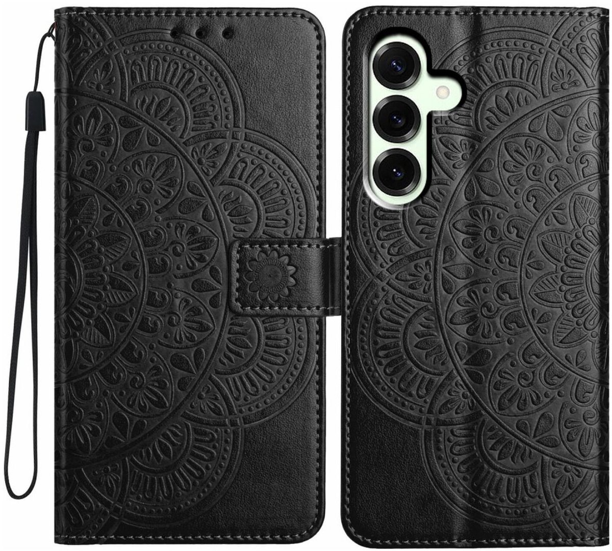 Mandala Book Case Geschikt voor Samsung Galaxy A17 / A26 - Hoesje met Pasjeshouder Zwart