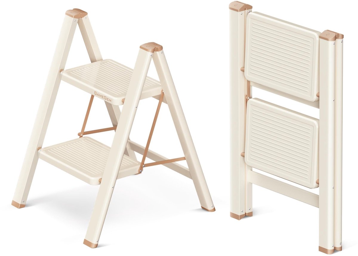 Omgoods - Vouwladder met 2 Treden en Brede Antislip Pedalen