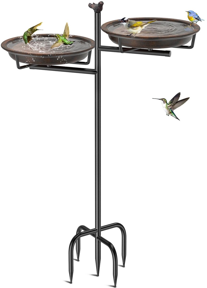 Omgoods - 2-in-1 Vogelbad met Dubbele Kom voor Water en Voer