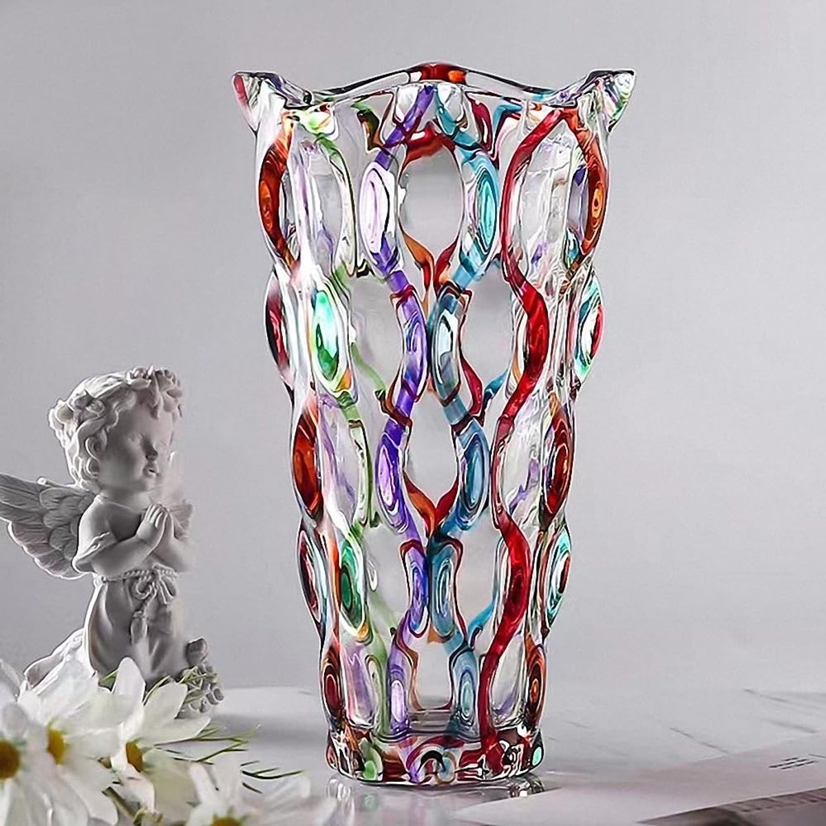 Omgoods - Handgeschilderde Kleurvolle Vaasje 28cm Hoog voor Decoratie