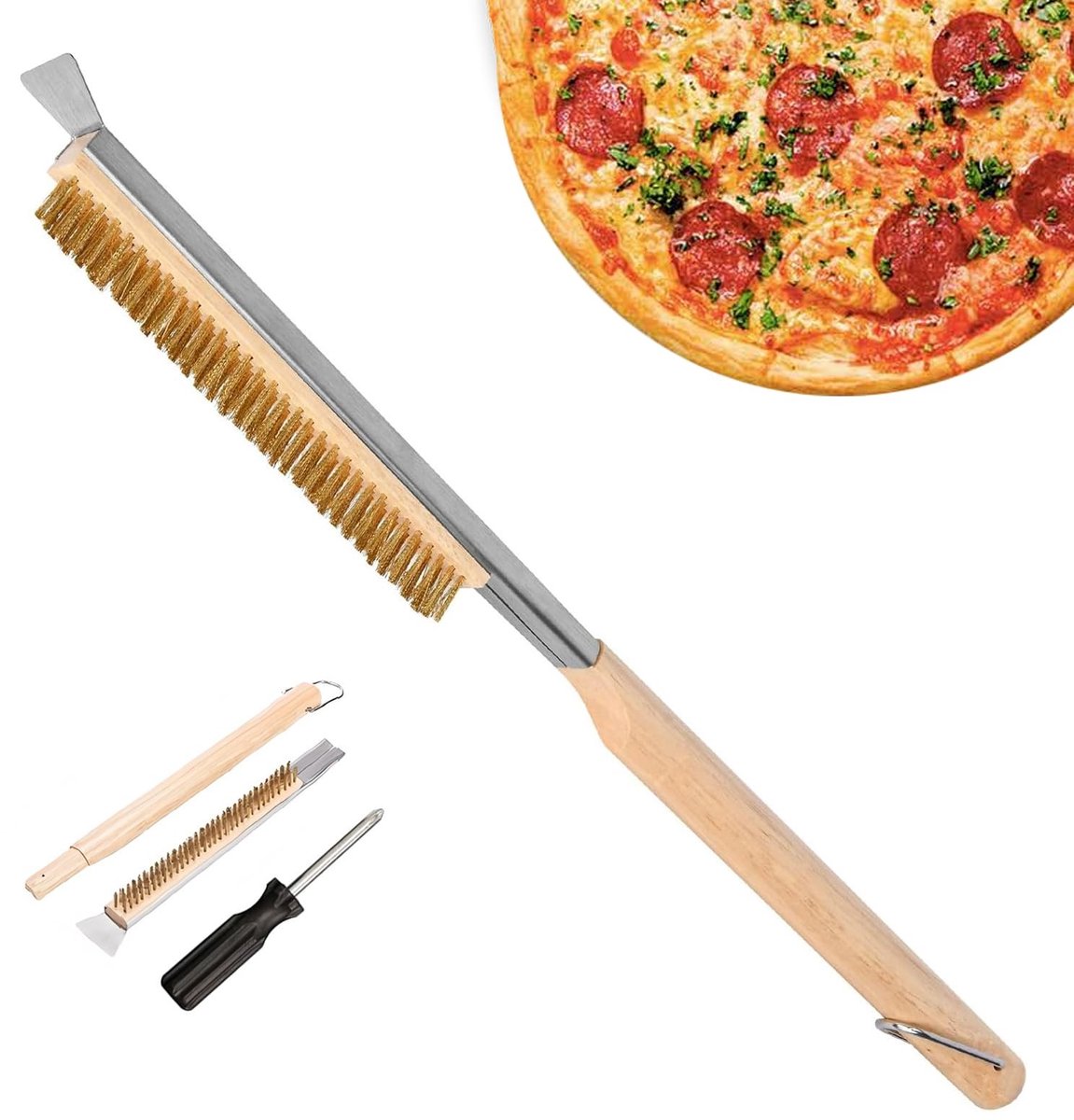 Omgoods - Professionele Pizzaborstel met RVS Schraper en Houten Handvat
