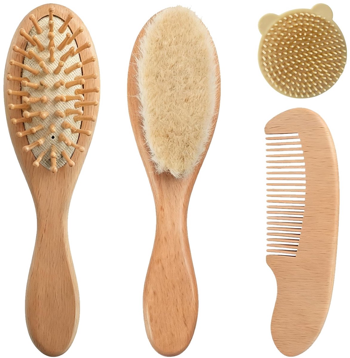 Omgoods - Babyhaarverzorgingsset met 4 Houten Borstels en Kam
