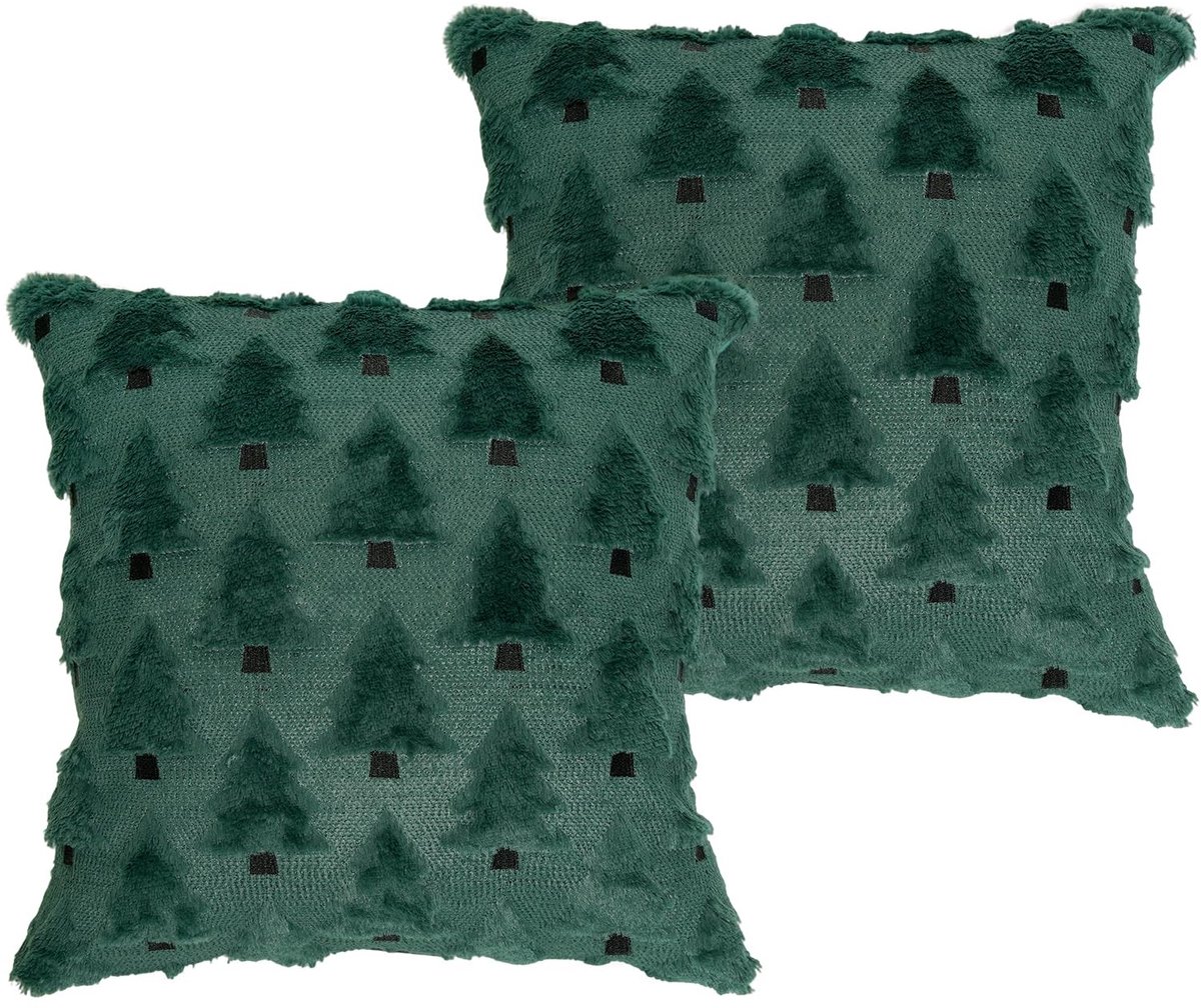 Omgoods - Set van 2 Groene Kussenhoezen 40x40 cm voor Kerstdecoratie