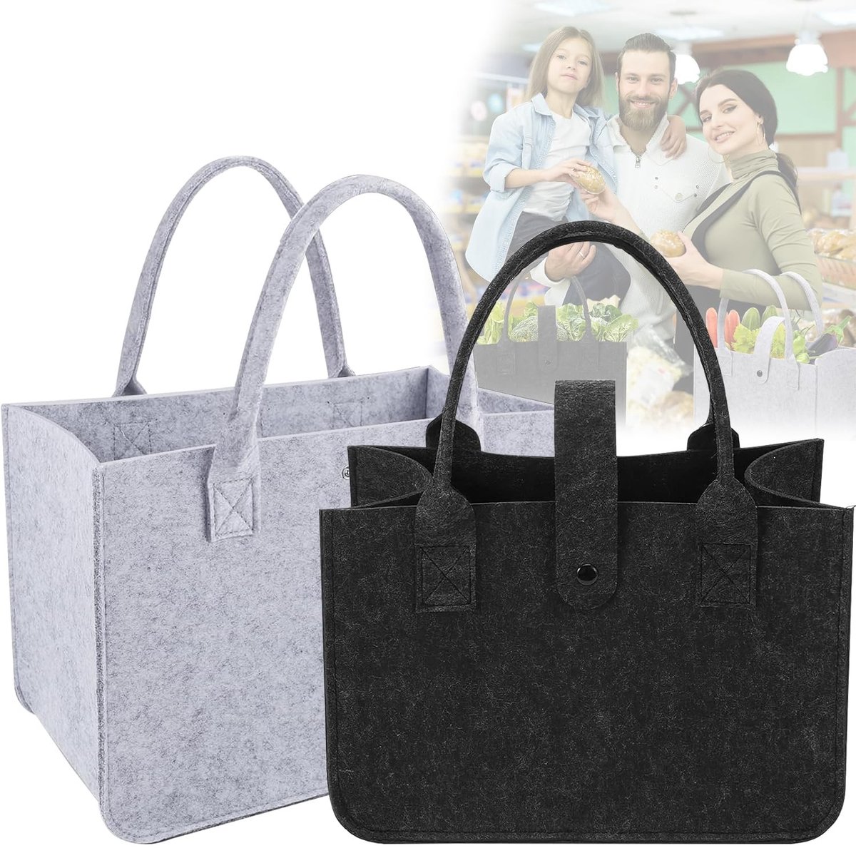 Omgoods - Set van 2 Grote Vilt Tassen, Herbruikbare Shopper