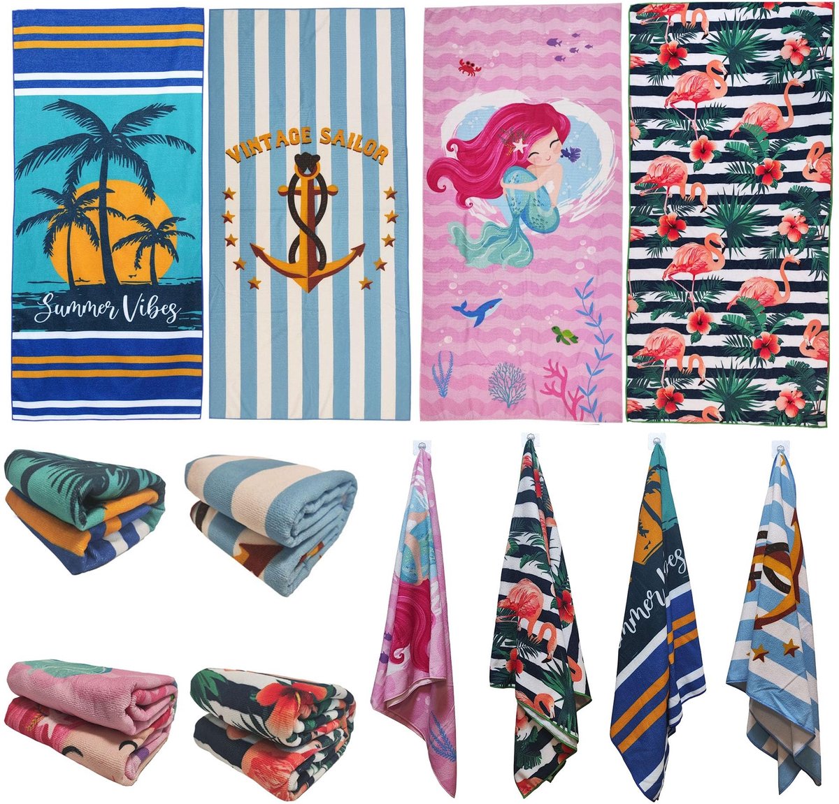 Omgoods - Set van 4 Microvezel Strandhanddoeken met Flamingo's