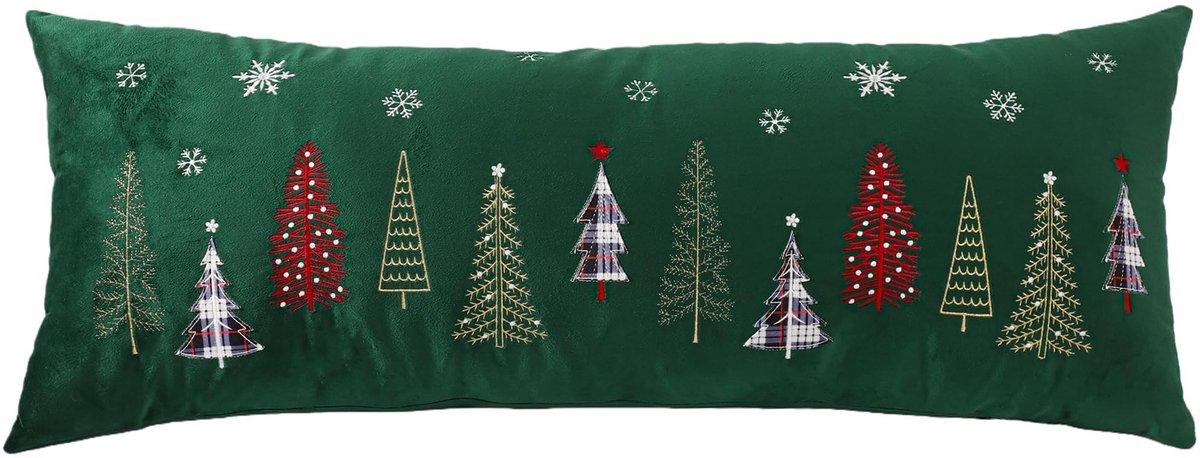 Omgoods - Kerst Kussenhoes 36 x 92 cm met Groene Kerstboom