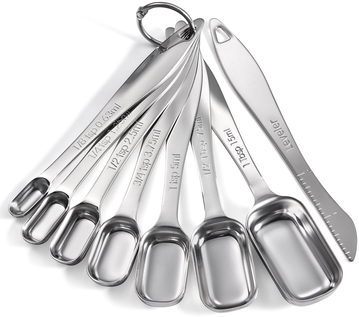 Omgoods - RVS Maatlepels Set van 8 met Leveler voor Keuken