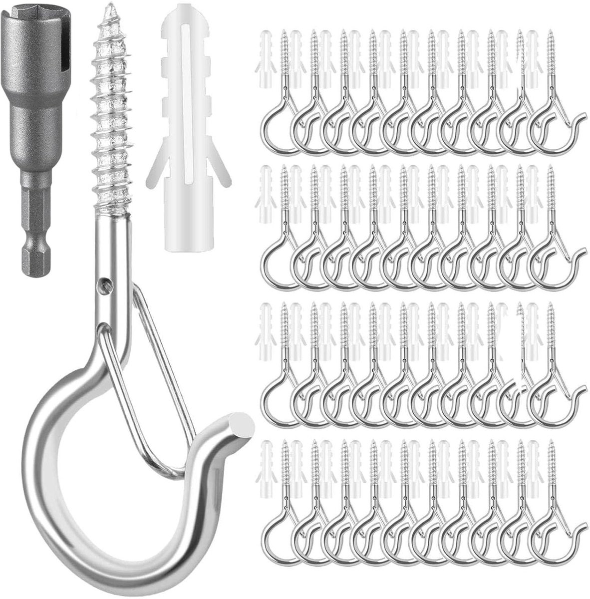 Omgoods - 48 Stuks RVS Schroefhaken met Veiligheid voor Diverse Toepassingen