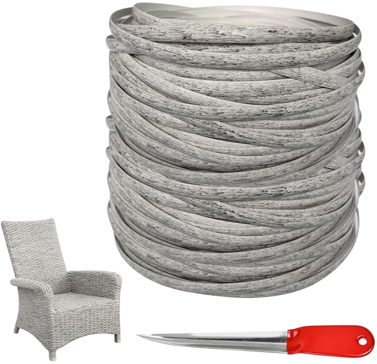 Omgoods - 8 mm x 70 m Plastic Rattan - Reparatiemateriaal voor Tuinmeubelen, Grijs