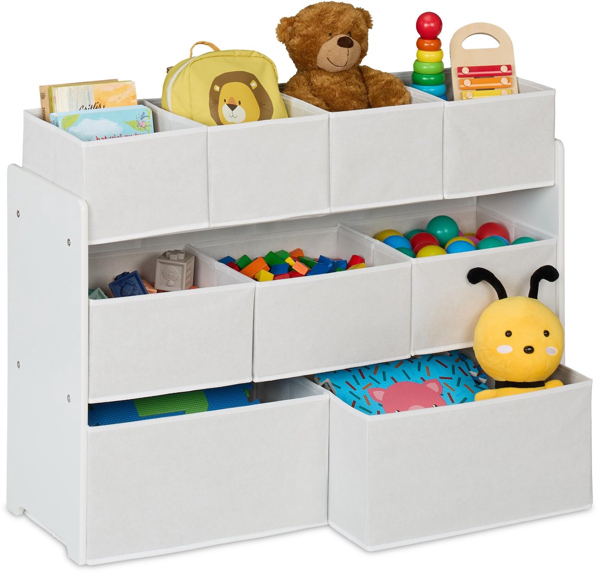 Omgoods - Kinderopbergkast met 9 Stoffen Opbergmanden in Wit