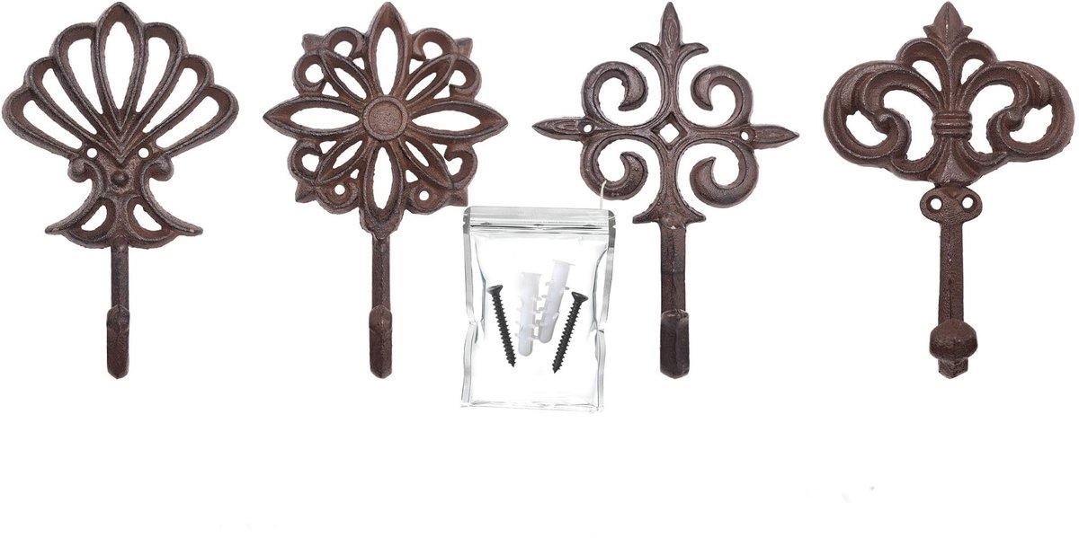Omgoods - Set van 4 Decoratieve Wandhaken van Gietijzer
