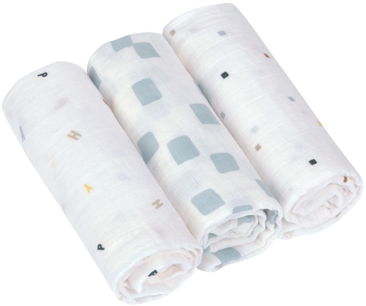 Omgoods - Hydrofiele Doeken Set van 3 - Biologisch Katoen - 85x85 cm - Happy Fruit Blauw