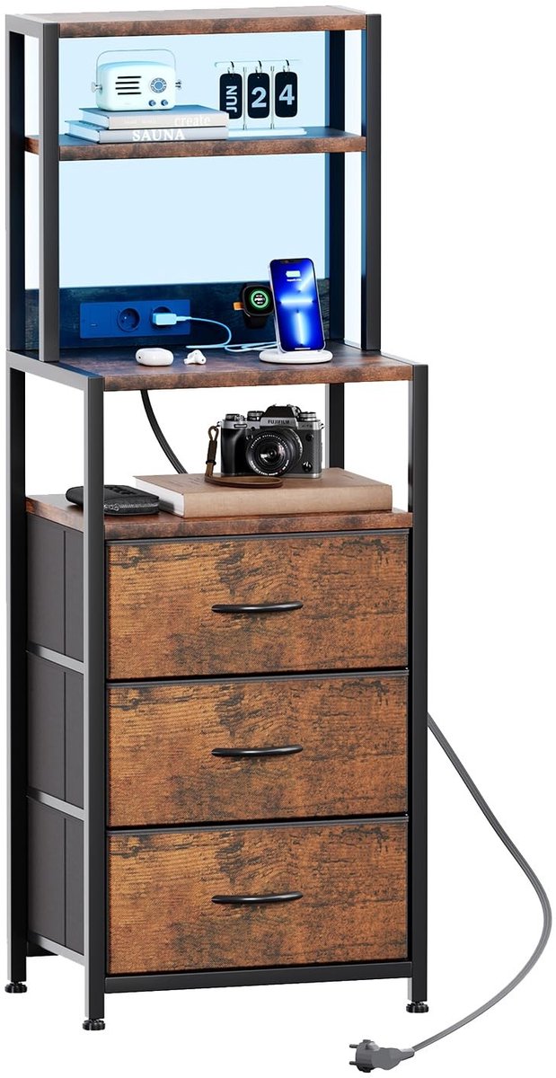 Omgoods - Bedside Table met LED Verlichting en Oplaadfunctie