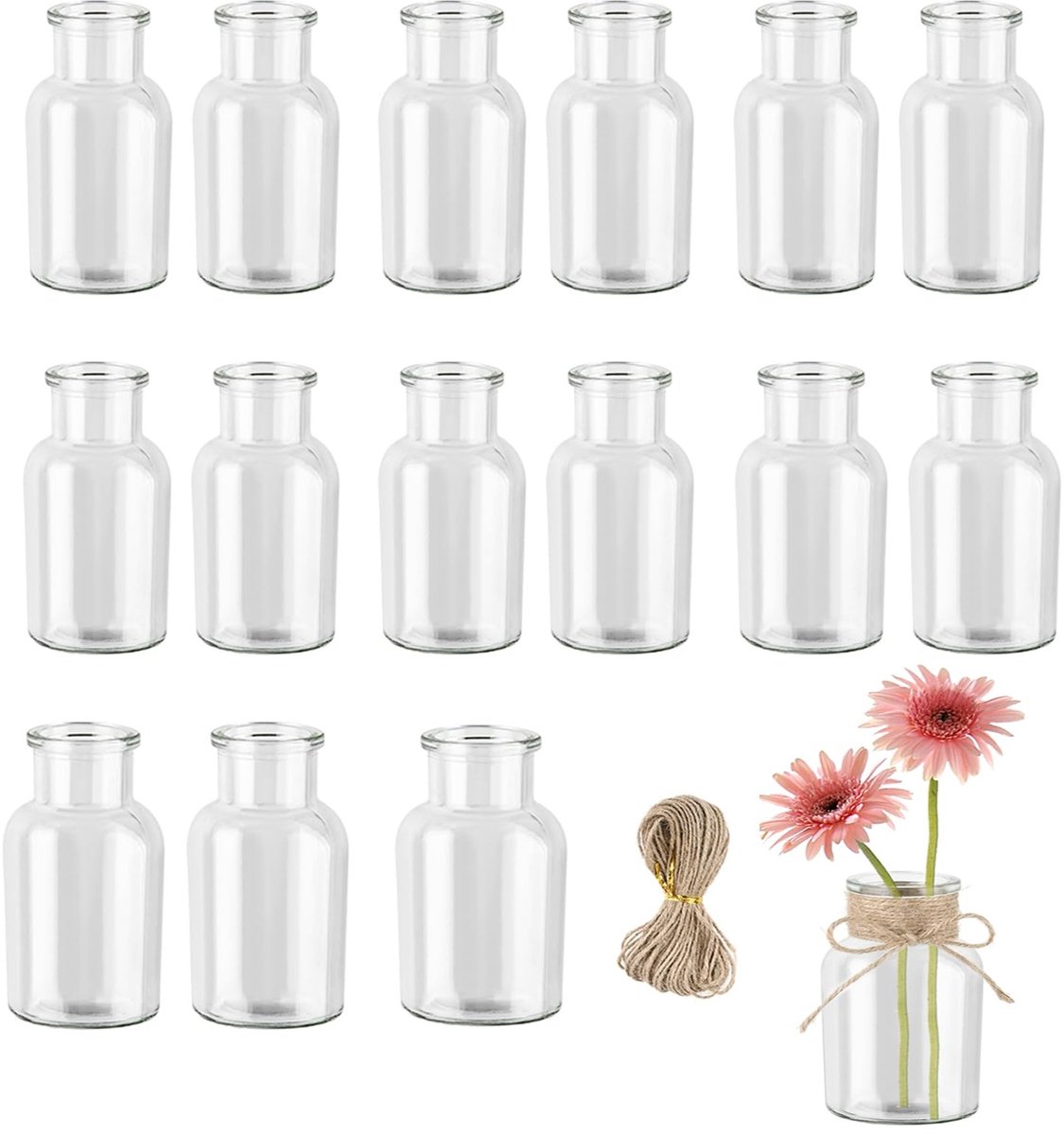 Omgoods - Set van 16 Mini Glazen Vazen voor Tafeldecoratie