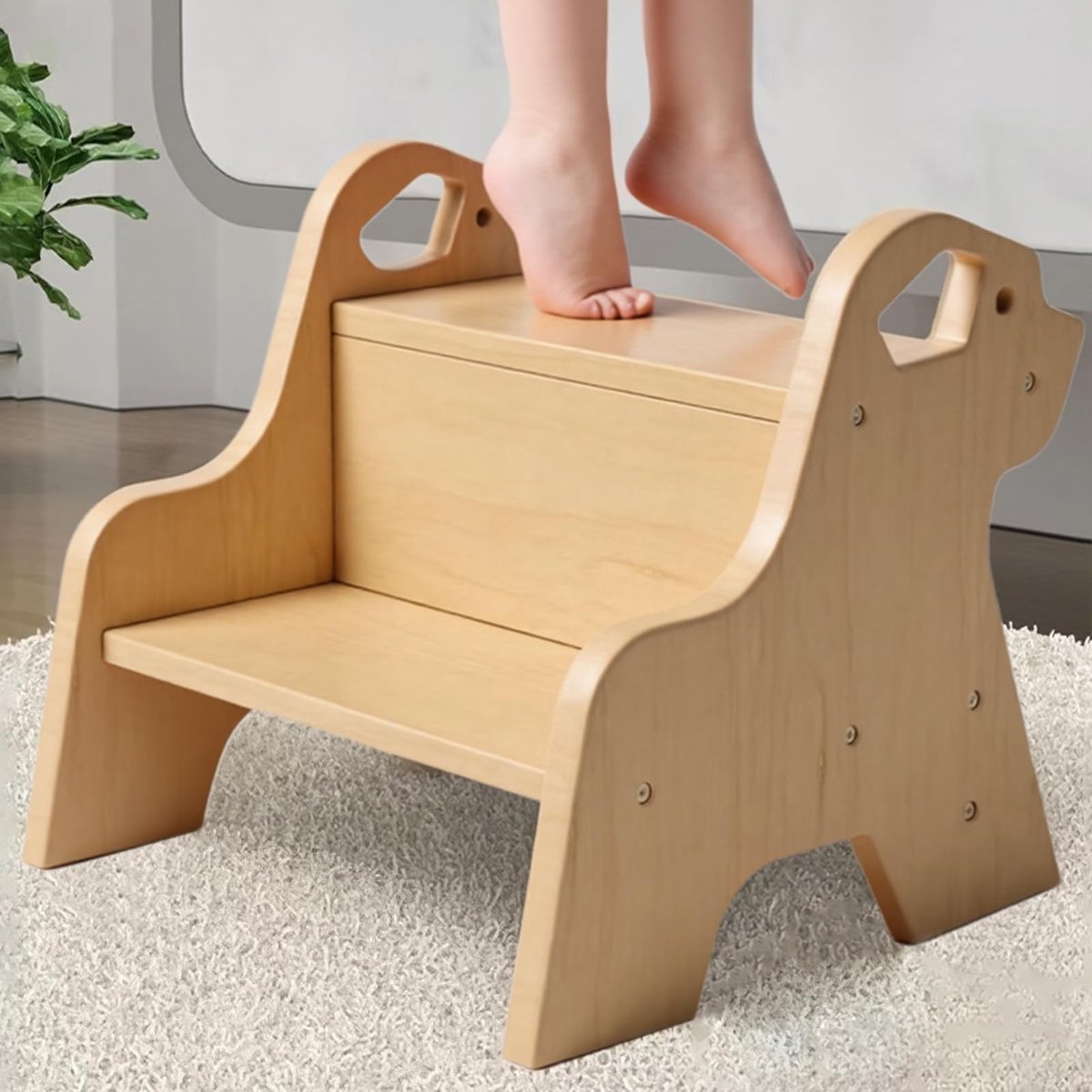Omgoods - Multifunctionele Kinder Trapstoel met Antislip Mat - Hout