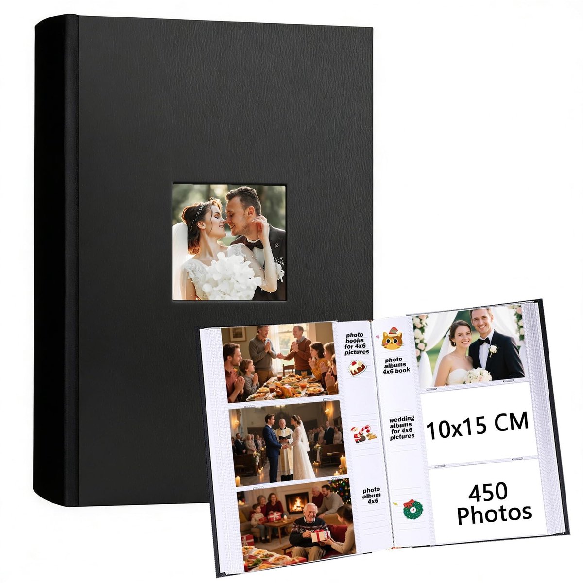 Omgoods - Fotoalbum voor 450 Foto's 10x15cm met Schrijfruimte, Zwart