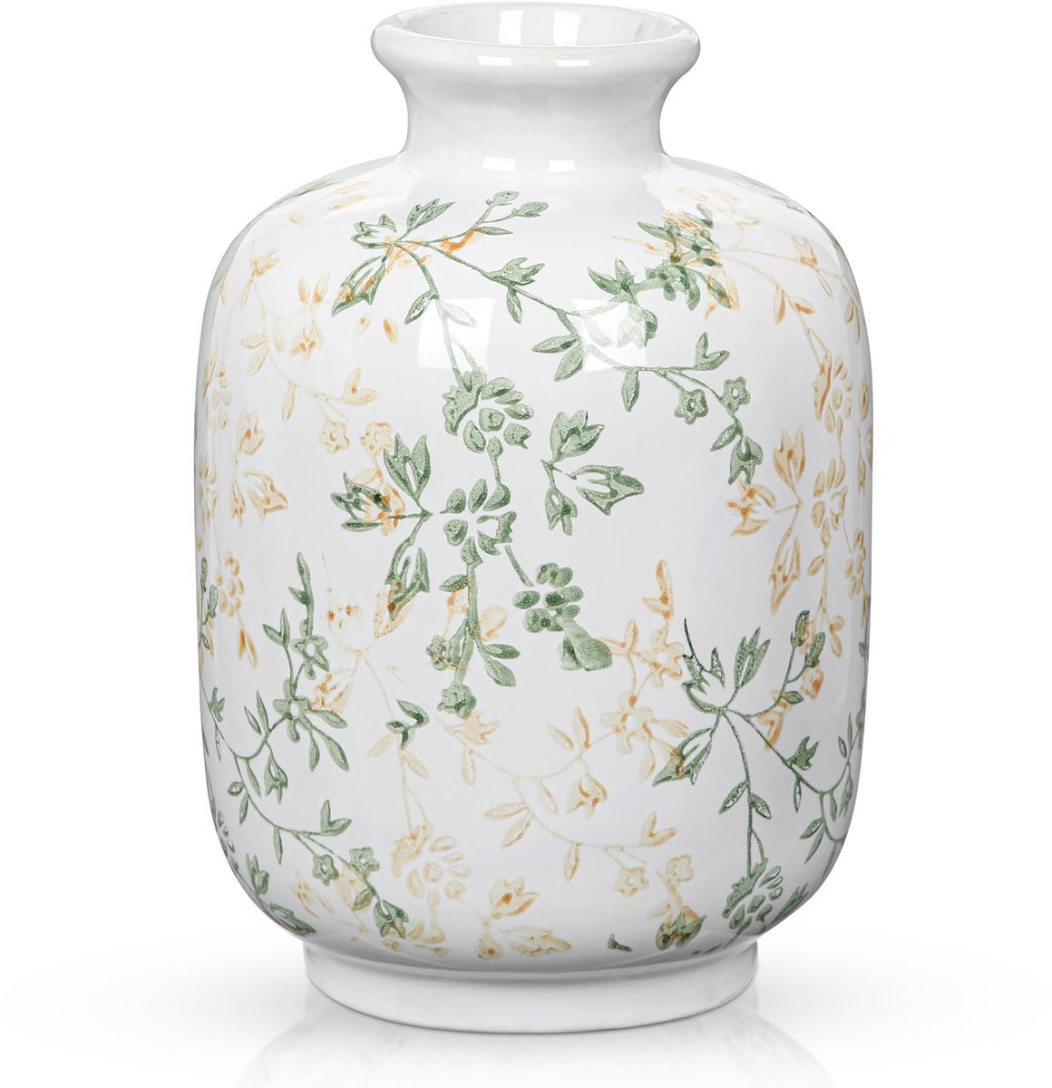 Omgoods - Keramische Vaas Groen met Bloemenpatroon - Decoratieve Porselein Vaas voor Bloemen