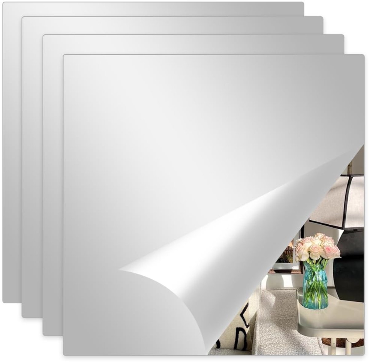 Omgoods - Set van 4 Zelfklevende Spiegeltegels voor Badkamer en Keuken