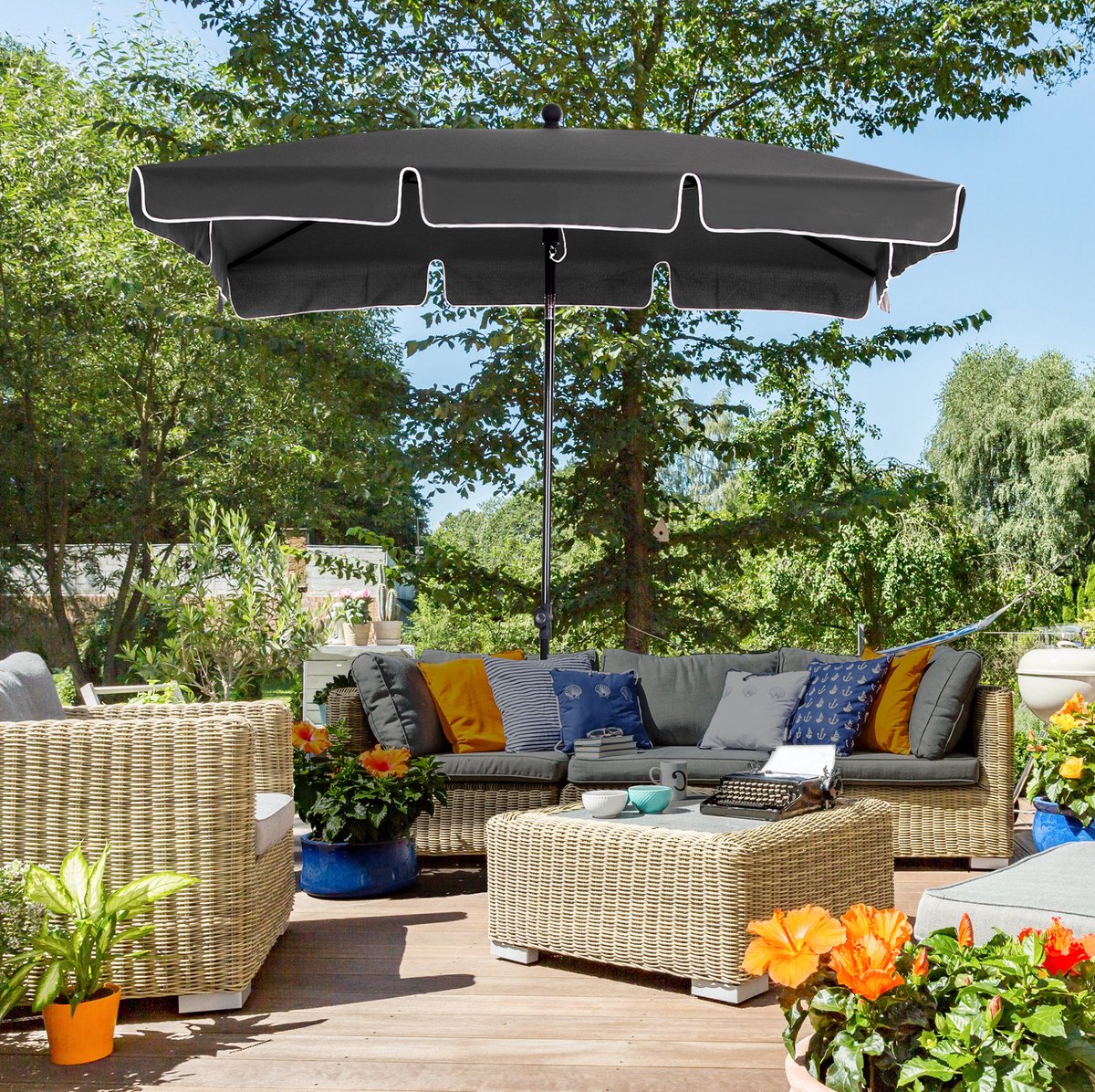 MODENUIT Parasol – 198 x 130 x 245 cm – Kantelbaar – Aluminium en Staal – Grijs – Voor Tuin, Balkon en Strand