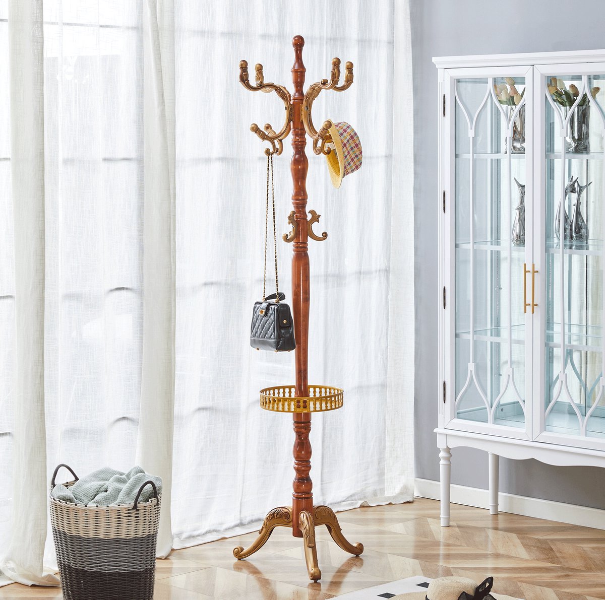 MODENUIT Kledingrek – Meerdere Haken – 50 x 48 x 195 cm – Hout en Metaal – Houtkleur – Vrijstaand