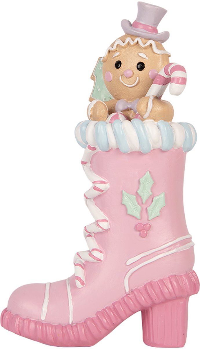 Clayre & Eef Kerstdecoratie Beeld Laars 13x9x22 cm Roze Kunststof