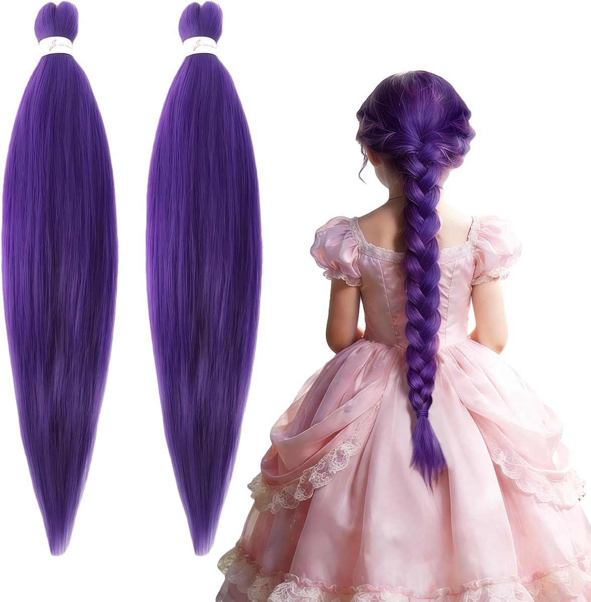 SnelShoppen - 2 Stuks Paarse Haarverlengingen 66 cm, Voorgestrekt Vlechthaar, Geschikt voor Vlechtkapsels, Feesten, Halloween, Rollenspellen, Hoogwaar