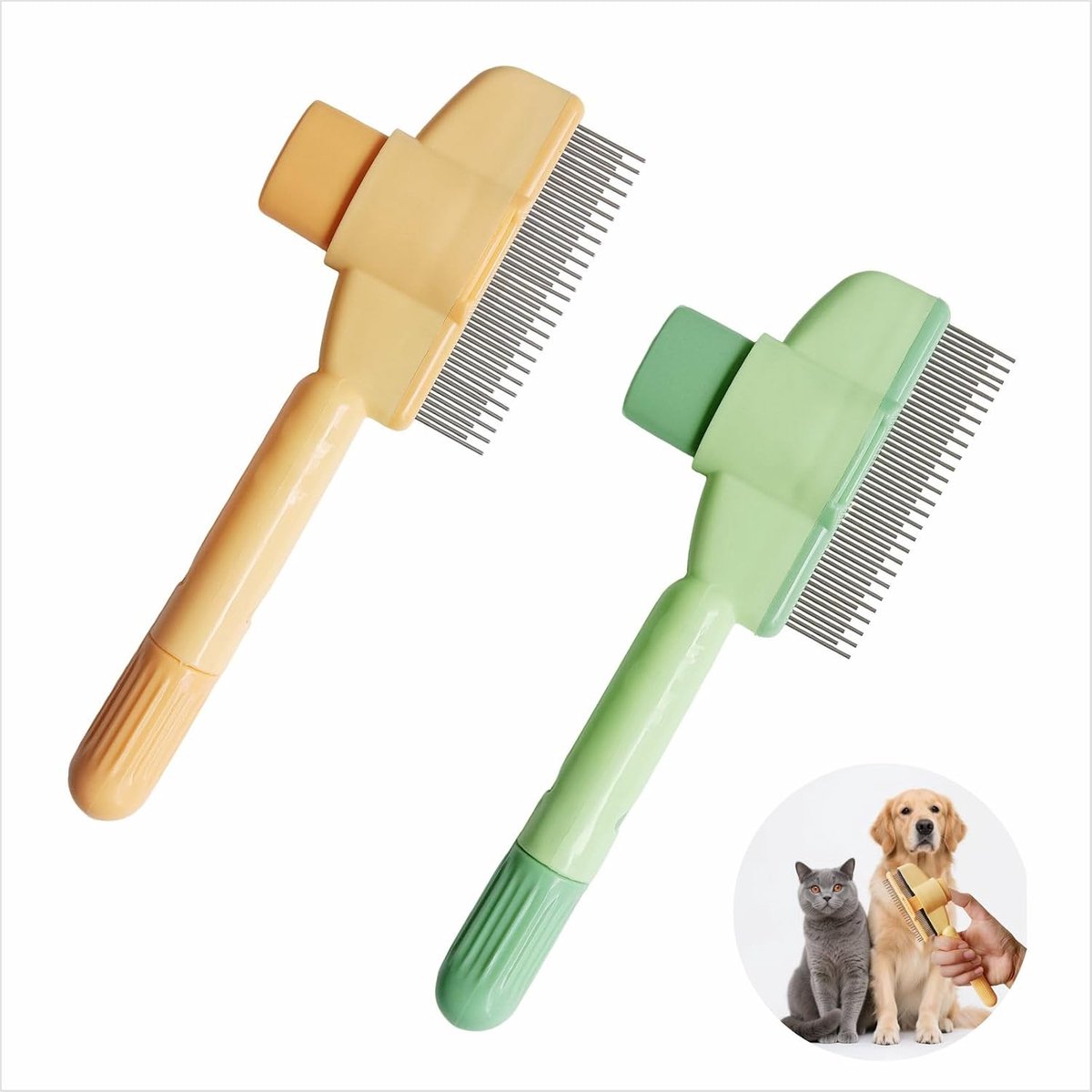 SnelShoppen - 2 Stuks Zelfreinigende Vachtborstel voor Honden, Katten en Kleine Huisdieren, RVS Tanden, Massage Kam, Verwijdert Losse Haren en Klitten