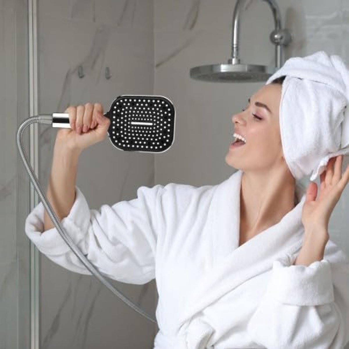 SnelShoppen - Luxe vierkante douchekop, multifunctionele hoge druk douche, groot en breed paneel, 161 vloeibare silicone sproeinozzles, jetmassage, ge