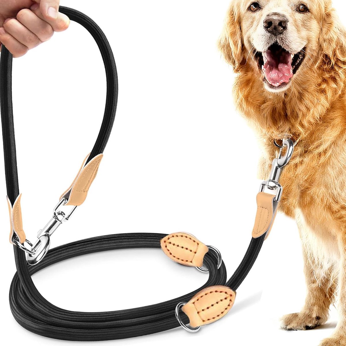 SnelShoppen - 2.1m Nylon Hondenriem Verstelbare Hondenlijn met O-Ring en 360° Draaibare Karabijnhaak voor Honden - Ideaal voor Wandelen in Parken, Ber
