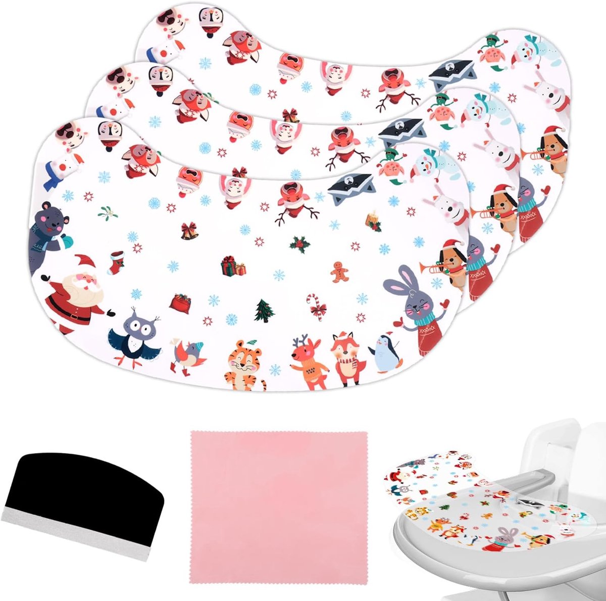 SnelShoppen - 3Pcs Zuignap Stickers voor Stokke Tripp Trapp Tray, Kerstthema Pinda Vormige Tray Zuignap Sticker Zelfklevende Placemat voor Hoge Stoel