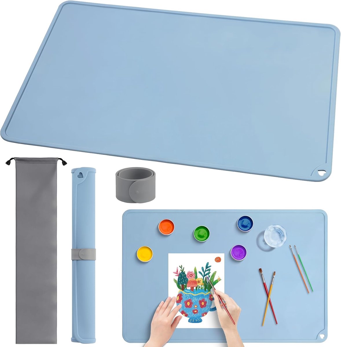 SnelShoppen - Kinderen Schilderen Pad - Bureau Mat Silicone Mat Groot 60 x 40 cm met Magnetische Klem en Opbergtas voor Creatief Sand Art Schilderen H